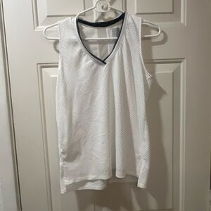 Lucky in Love Tennise White With Blue V Neck Tank Top Women's Small (4-6)